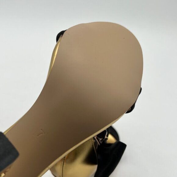 FSJ Gold Leaf Gold Metal Chain Chunky High Heels Ankle Strap Open Toe Sandals - Picture 6 of 8